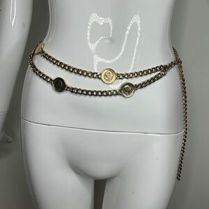 36” Chain and Embossed Coins Adjustable Chain Belt Necklace